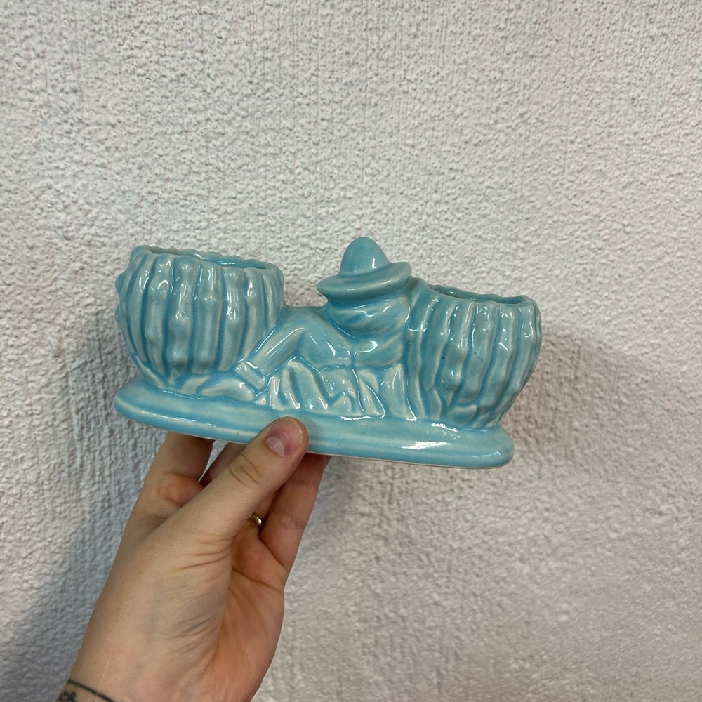 Vintage Siesta Cactus Double Planter in Teal